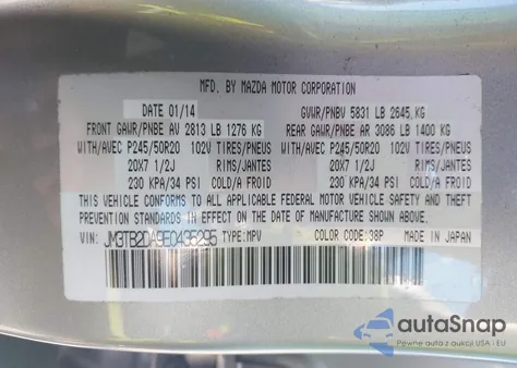 2014 Mazda Cx-9 Grand Touring из США, поврежденный, VIN JM3TB2DA9E0435295